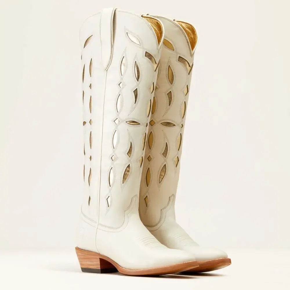 NEW Ariat Saylor StretchFit Western Boot Ivory Cutout Leather Tall Rodeo Cowgirl
